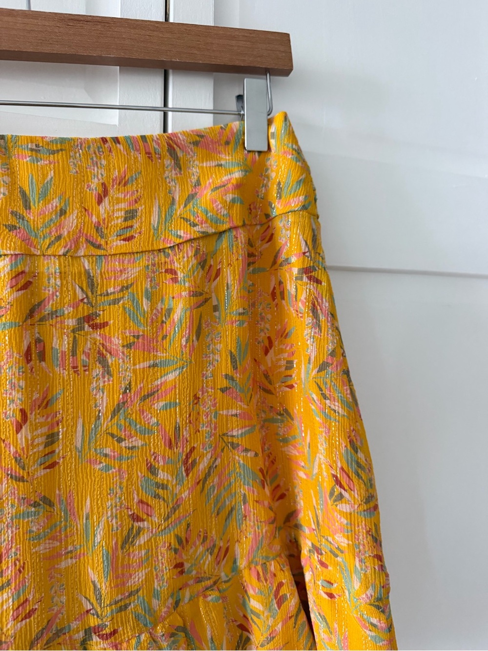 Sezane Silk Metallic Floral Mini Skirt Yellow Tie Front size FR 40/ US 6-8 - Picture 9 of 14